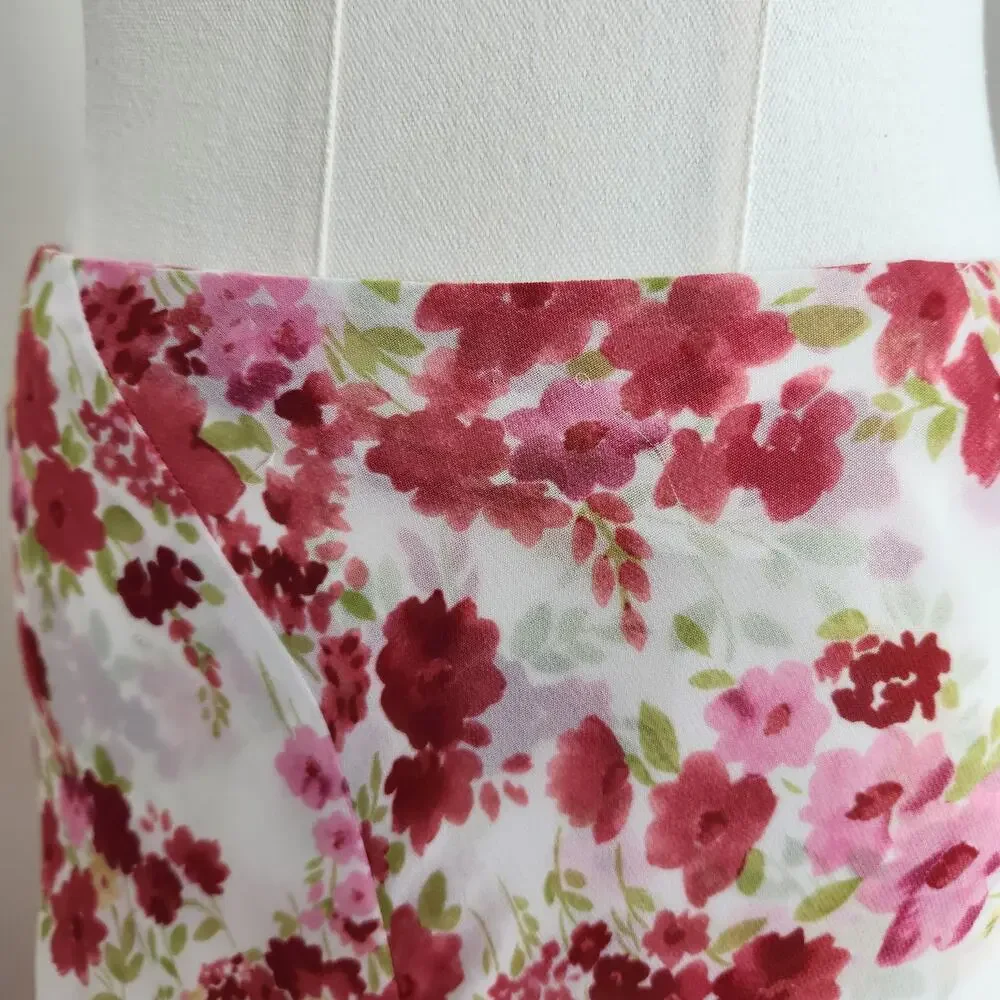 Vintage Y2K White Pink Floral Fairycore Midi Skirt Mid Rise Emma James 14
